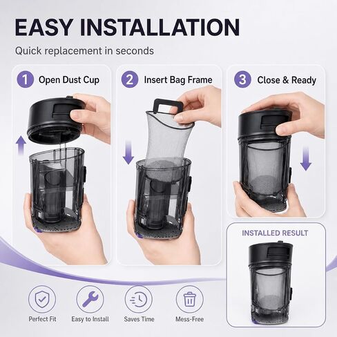 30 PCS Dust Bags for Narwal S30 Pro / S30 Wet Dry Vacuum Mop, Self-Contained Waste Separation Bag Replacement Parts, Fine Mesh Filter Bag with Rigid Frame for Dust, Hair and Debris in Kuwait