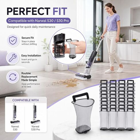 30 PCS Dust Bags for Narwal S30 Pro / S30 Wet Dry Vacuum Mop, Self-Contained Waste Separation Bag Replacement Parts, Fine Mesh Filter Bag with Rigid Frame for Dust, Hair and Debris in Kuwait