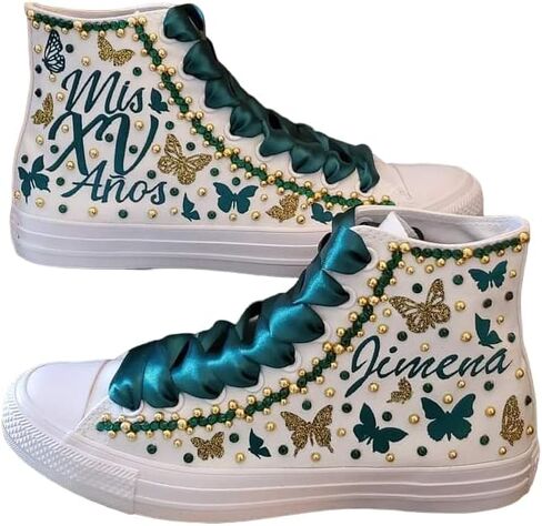 Fifteen Birthday Custom Shoes, Quinceanera Sneakers Buterflies Printed, Mis XV Shoes high top Blue in Kuwait