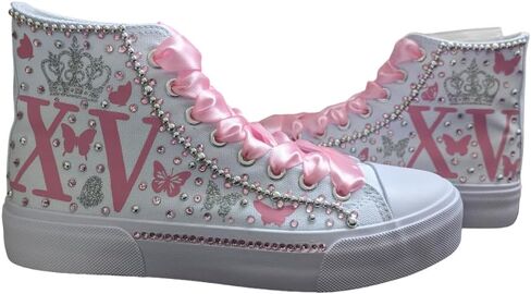 Fifteen Birthday Custom Shoes, Quinceanera Sneakers Buterflies Printed, Mis XV Shoes high top Blue in Kuwait