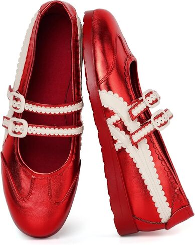 Mary Jane Sneakers Ballet Flats for Women | Two Straps, Rounded Toe, Lightweight, Cushioned Insole, Non Slip, Shopping Walking Shoes For Modern Women And Office Lady in Kuwait