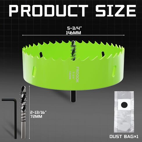 5-3/4" (146mm) Bi-Metal Hole Saw with Arbor-Multi-Material Cutting Kit for Thin Iron, Wood & Drywall - High-Speed Steel Teeth with Smooth Cutting Edge, Fast Chip Removal & Bonus Dust-Proof Bag in Kuwait