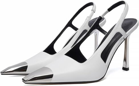 Vertundy Slingback Heels for Women Metal Pointed Toe Stiletto High Heel Pumps Slip On Shoes Geometric Heel in Kuwait