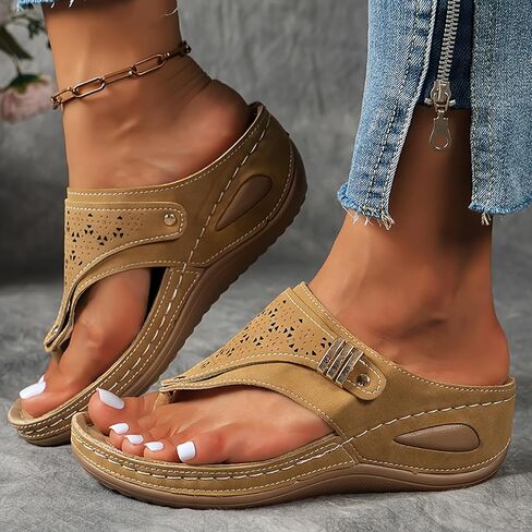 Women's Sports Sandals w/Arch Support, Summer Wedge Heel Flip-Flops Outdoor Slip On Soft-Soled Slide Sandals, Causal Thick-Soled Gladiator Thong Sandals in Kuwait