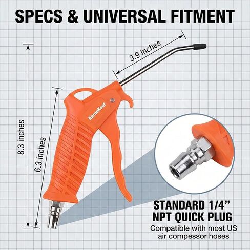 Air Blow Gun – Precision Nozzle | Brass valve and stainless steel nozzle withstand 1.8 MPa. 500 L/min output clears garage debris, PC fans, and car parts. in Kuwait