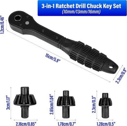 3 in 1 Drill Chuck Ratchet Wrench, Compatible with Most Electric Drills & Drill Presses, Universal Key Chuck Spanner, Double Head Replacement Tool for DIY, Home Repair, Automotive Maintenance in Kuwait