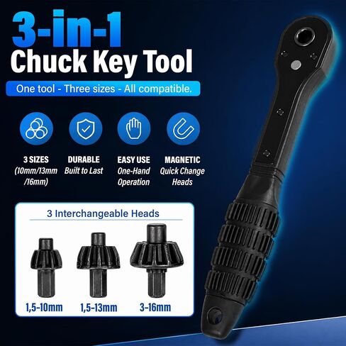 3 in 1 Drill Chuck Ratchet Wrench, Compatible with Most Electric Drills & Drill Presses, Universal Key Chuck Spanner, Double Head Replacement Tool for DIY, Home Repair, Automotive Maintenance in Kuwait