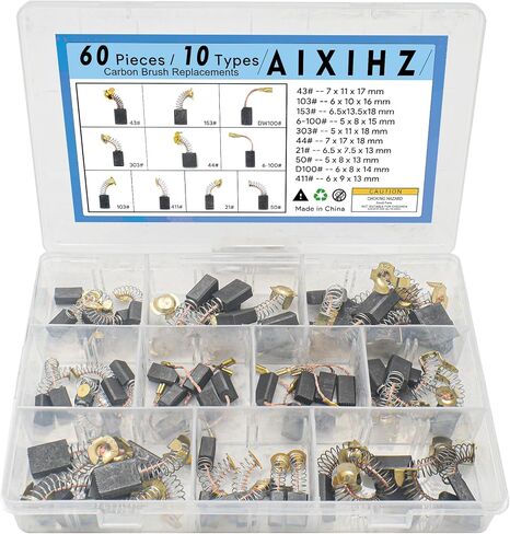 60PCS Carbon Brushes Replacement Kit, 10 Sizes Motor Carbon Brushes for Power Tools, Copper-Graphite Electric Motor Brushes for Angle Grinder, Hammer Drill, Circular Saw, Vacuum Cleaner in Kuwait