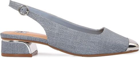 Ninety Union Empress Women's Gold Metal Cap Toe Slingback Block Heel Pumps | Patent Faux Leather Square Toe Adjustable Buckle Dressy Shoes for Office, Work, Fashion & Casual Wear in Kuwait