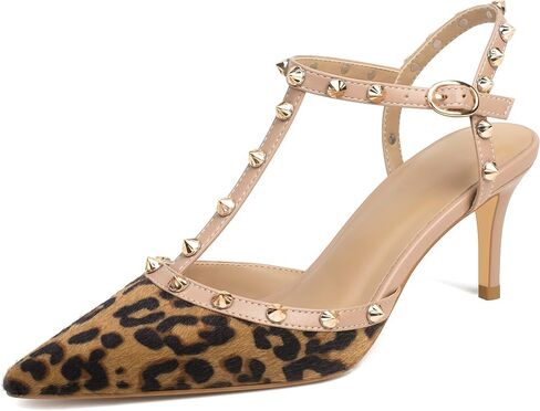 XINIUNIU Studded Heels for Women Kitten Heels with Studs Stiletto Sandals with Rivet Ankle Strap Patent Leather Pointy Toe 2.5 Inch Party Daily Wear Evening Sandals in Kuwait