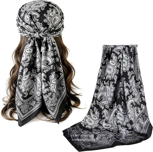 Women Silky Satin Large Head Scarf Leopard/Paisley Neck Scarves Square Hair Wrapping Sleeping Bandana 35 inch in Saudi Arabia