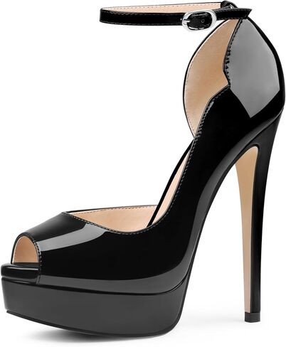 Women's Peep Toe Platform Stiletto Heels Pumps | 5.9 Inch High Heels, Ankle Strap, Buckle, Sexy Dress Shoes, Stripper Heels, Party Prom Evening in Kuwait