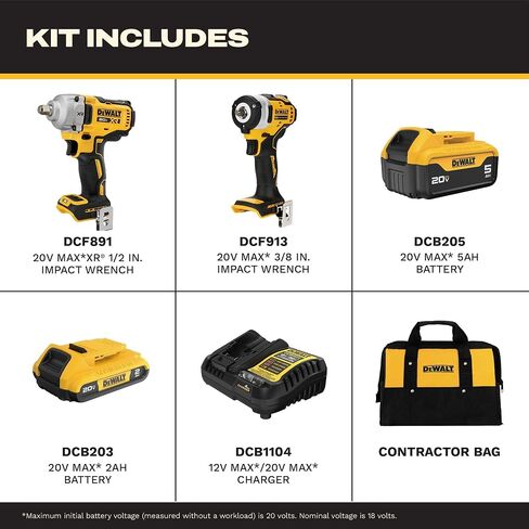 DEWALT 20V MAX 1/2 and 3/8 in. Cordless Impact Wrench Combo (DCK206D1P1) in Kuwait