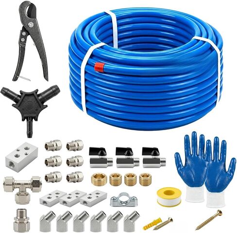 Compressed Air Line Kit 100FT×1/2 Inch, Blue Shop Air Line Kit for Garage Rapid Air System 1/2, HDPE-Aluminum Piping Leak-Proof and Easy to Install, Air Compressor Hose Kit in Kuwait