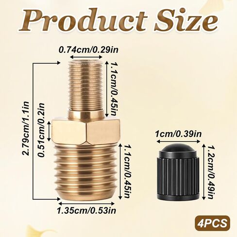 4pcs Schrader Valve 1/4'' Tank Valve Brass Tank Valves Male Threads Standard Valves Core Using with Air Compressor Tanks with Sealing Caps in Kuwait