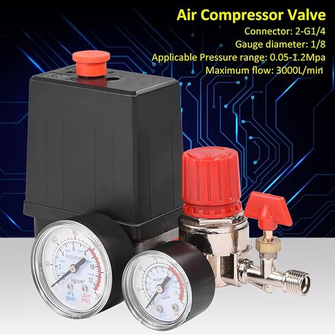 Air Compressor Pressure Switch with Gauges - Central Pneumatic Compressor Parts for Precise Air Regulation in Kuwait