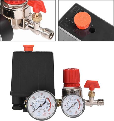 Air Compressor Pressure Switch with Gauges - Central Pneumatic Compressor Parts for Precise Air Regulation in Kuwait