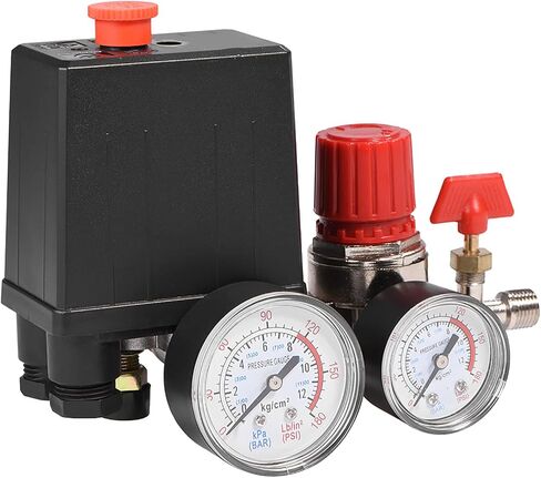 Air Compressor Pressure Switch with Gauges - Central Pneumatic Compressor Parts for Precise Air Regulation in Kuwait