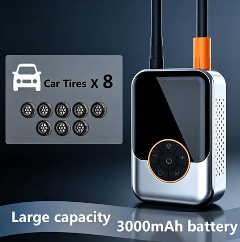 Portable Tire Inflator Air Pump for Car Tires - 3000mAh Cordless Air Compressor, 150 PSI Fast Inflation, ±0.5PSI Accurate Digital Display, LED Light, 4 Nozzles for Cars, Motorcycles, Bikes & Balls in Kuwait