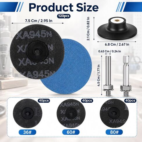 120Pcs 3 in Sanding Disc Quick Replacement Disc Surface Conditioning Discs | 36/60/80 Grits with 1/4'' Holder R-Type Roll Lock Sandpaper Discs for Die Grinder Surface Strip in Kuwait