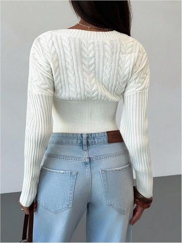 SOLY HUX Women's Deep V Neck Cropped Sweater Long Sleeve Fitted Knit Tops Pullover Fall Clothes in Saudi Arabia
