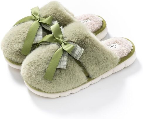 Plush slippers with bow decoration - thickened cotton slippers with added velvet - women's non slip indoor and outdoor universal gift slippers in Kuwait