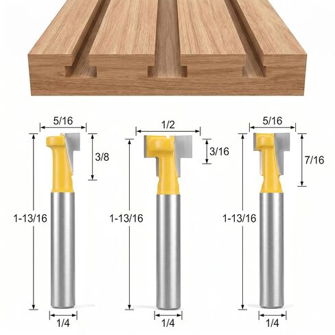3 Pcs Keyhole Router Bits 1/4 Shank, Carbide T Slot Router Bit | 5/16, 3/8, 1/2 Inch Blade Diameter For Wood Hex Bolt T-Track Slotting Milling in Kuwait