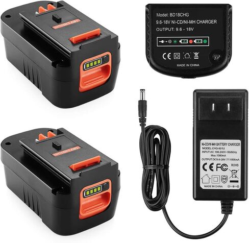 energup 2Pack 18V 6.5Ah HPB18 Replace for Black and Decker 18Volt Firestorm HPB18-OPE 244760-00 A1718 FS18FL FSB18, with Portable Charger Compatible with Black & Decker 18V Batteries in Kuwait