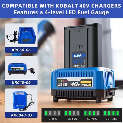 2-Pack 6.0Ah Battery Replacement for Kobalt 40V Battery KB-540-06 KB440-06 KB2540C-06, Rechargeable Lithium Ion Pack Compatible with Kobalt 40 Volt Cordless Tools & Chargers in Kuwait