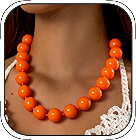 Chunky Beaded Necklace for Women Large Beads Chunky Beaded Necklace Vintage Boho Jewelry in Saudi Arabia