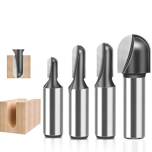 4PCS Round Nose Router Bits Core Box Router Bit Set with 1/2“ Shank Cutting Diameter:1/4" 5/16" 3/8" 3/4". in Kuwait