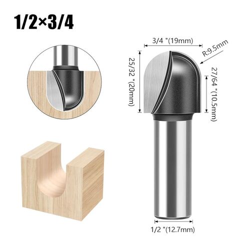 4PCS Round Nose Router Bits Core Box Router Bit Set with 1/2“ Shank Cutting Diameter:1/4" 5/16" 3/8" 3/4". in Kuwait