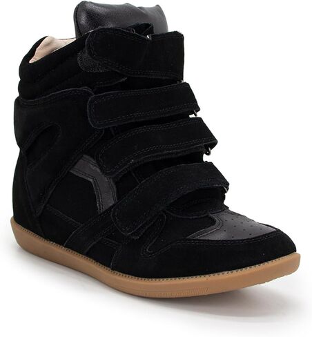 Hidden Wedge Sneakers for Women High Heel Sneakers | High Top Platform Sneakers, Women's Tennis Shoes, Triple Strappy Band, Round Toe, All-season Style, Black in Kuwait