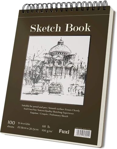 كتاب رسم مقاس 9 × 12 بوصة، لوحة رسم حلزونية علوية، 4 عبوات كل منها 100 ورقة (68 رطل/100 جم)، دفتر رسم فني خالٍ من الأحماض، ورق كتابة رسم فني للأطفال والكبار والفنانين المبتدئين in Kuwait