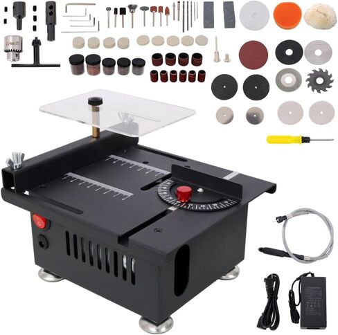Mini Table Saw for Crafts, 100W Desktop Electric Saw Cutter Speed & Angle Adjustable 16MM Cutting Depth with Blade Flexible Shaft and More Accessories for Wood Plastic Acrylic Cutting, Portable in Kuwait