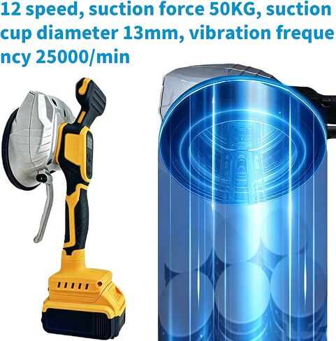 Cordless Tile Vibrator, 12 Speeds, 110LBS Suction, 4.92in Suction Cup, Compatible with Dewalt 20V Battery, Handheld Tiling Tool for Home & Pro Use, Tool Only in Kuwait