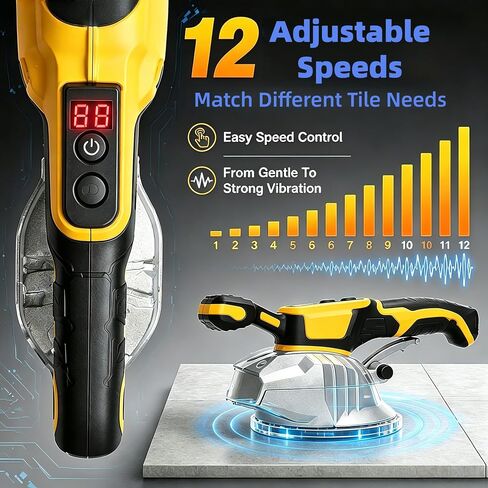 Cordless Tile Vibrator, 12 Speeds, 110LBS Suction, 4.92in Suction Cup, Compatible with Dewalt 20V Battery, Handheld Tiling Tool for Home & Pro Use, Tool Only in Kuwait