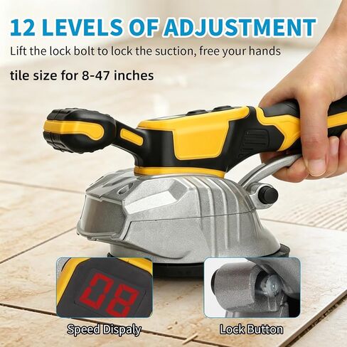 Cordless Tile Vibrator, 12 Speeds, 110LBS Suction, 4.92in Suction Cup, Compatible with Dewalt 20V Battery, Handheld Tiling Tool for Home & Pro Use, Tool Only in Kuwait