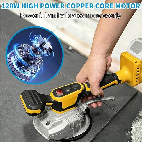 Cordless Tile Vibrator, 12 Speeds, 110LBS Suction, 4.92in Suction Cup, Compatible with Dewalt 20V Battery, Handheld Tiling Tool for Home & Pro Use, Tool Only in Kuwait