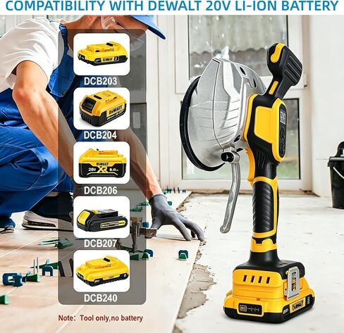 Cordless Tile Vibrator, 12 Speeds, 110LBS Suction, 4.92in Suction Cup, Compatible with Dewalt 20V Battery, Handheld Tiling Tool for Home & Pro Use, Tool Only in Kuwait