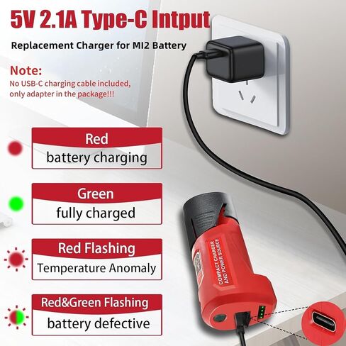 For M12 Battery Adapter, Replacement for Milwaukee 12V USB Power Source with USB Output for Mobile Phone, Type-C Input for M12 Battery Charger and DC Output for Milwaukee Heated Jacket Battery Adapter in Kuwait