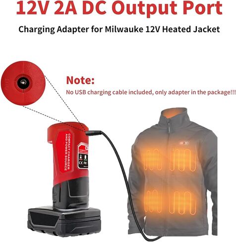 For M12 Battery Adapter, Replacement for Milwaukee 12V USB Power Source with USB Output for Mobile Phone, Type-C Input for M12 Battery Charger and DC Output for Milwaukee Heated Jacket Battery Adapter in Kuwait