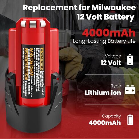 2Pack 4000mAh 12V Replacement for Milwaukee 12V Battery 48-11-2420 | Compatible with Milwaukee 12Volt Cordless Tools 48-11-2411 48-11-2440 Lithium ion Battery in Kuwait
