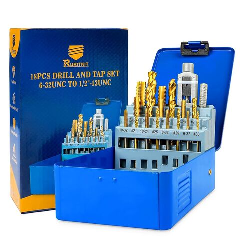 12Pcs SAE Drill and Tap Set with 1Pc Tap Wrench, M2 HSS Thread Tap Set from 6-32 UNC to 1/4"-20 UNC, Combination of Drill and Tap Set for Metal in Kuwait