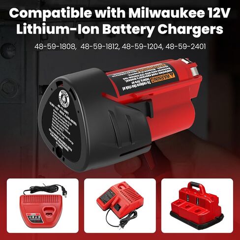 2Pack 4000mAh 12V Replacement for Milwaukee 12V Battery 48-11-2420 | Compatible with Milwaukee 12Volt Cordless Tools 48-11-2411 48-11-2440 Lithium ion Battery in Kuwait
