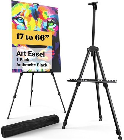 T-Sign 17 to 66 Inch Heavy Duty Easel Stand - Adjustable Metal Tripod Art Easel for Painting and Display, Portable Canvas Stand with Carrying Bag for Artists, Tabletop and Outdoor Use (Black, 1 Pack) in Saudi Arabia