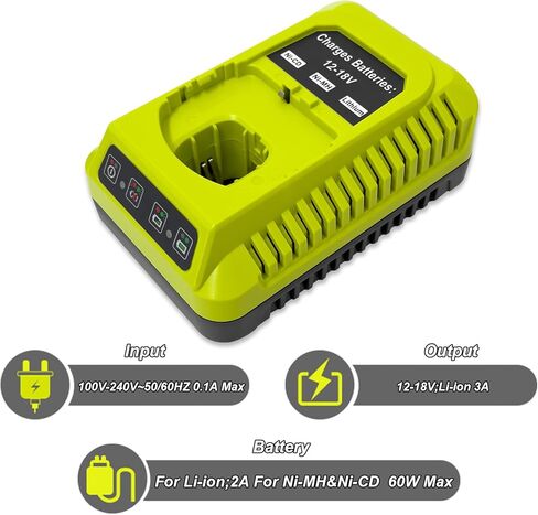 P117 18-Volt Rapid Charger Replace for Ryobi 12V-18V Battery One+ Lithium-Ion/NiCad/NiMh Battery P102 P108 P189 P197 P103 P105 P107 P190 P191 PBP002 PBP005 in Kuwait