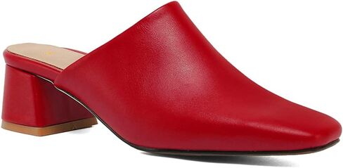 MOOMMO Women Chunky Heel Mules Red Closed Toe Square Toe Slip On Backless Pumps Maroon Mid Block Heel Comfort Matte Leather Slide Sandals Casual Cute Outdoor Slippers Dress Shoes 6 M US in Kuwait