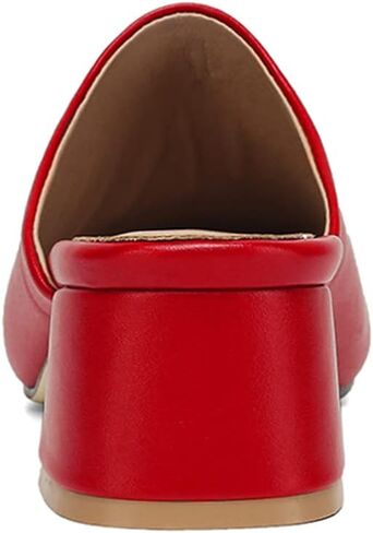 MOOMMO Women Chunky Heel Mules Red Closed Toe Square Toe Slip On Backless Pumps Maroon Mid Block Heel Comfort Matte Leather Slide Sandals Casual Cute Outdoor Slippers Dress Shoes 6 M US in Kuwait