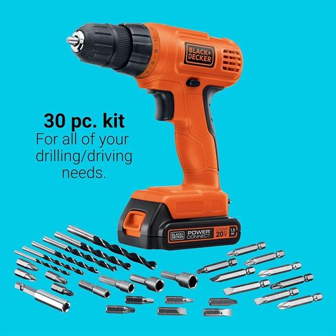 BLACK+DECKER LD120VA 20-Volt Max Lithium Drill/Driver with 30 Accessories (Renewed) in Kuwait